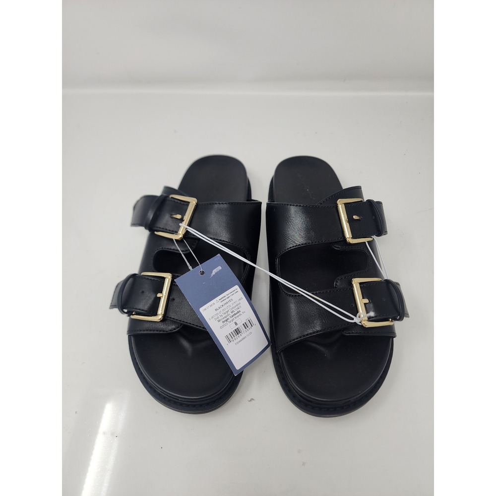 Universal Thread Womens Slide Sandals Black Faux Leather Casual Size‎ 8